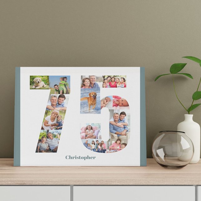 Photo Collage Number 75 Custom 75th Birthday Faux Canvas Print (Creator Uploaded)