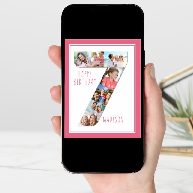 Photo Collage Number 7 Girl's 7th Birthday Card (Front Digital)