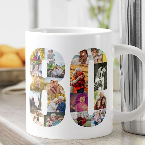 Photo Collage Number 80 _ 80th Birthday Giant Coffee Mug
