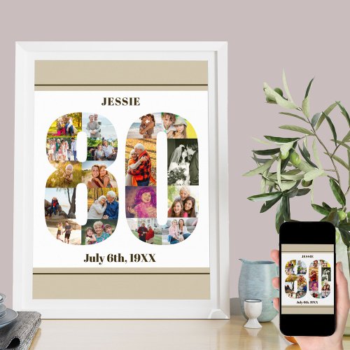 Photo Collage Number 80 Custom 80th Birthday Poster