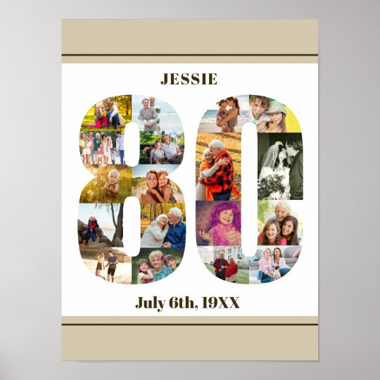 Photo Collage Number 80 Custom 80th Birthday Poster