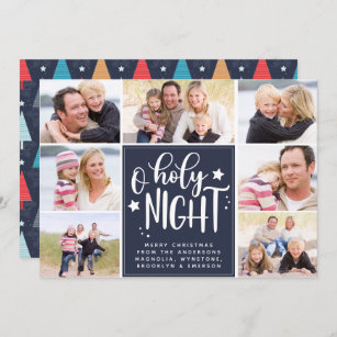 Photo Collage O Holy Night Blue  Holiday Card