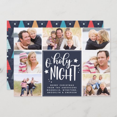 Photo Collage O Holy Night Blue  Holiday Card