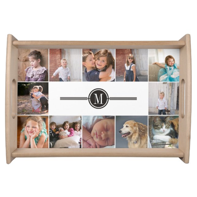 Photo collage of 12 photos and monogram serving tray (Front)