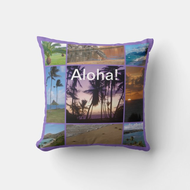 Photo Collage of Oahu, Hawaii Throw Pillow (Front)