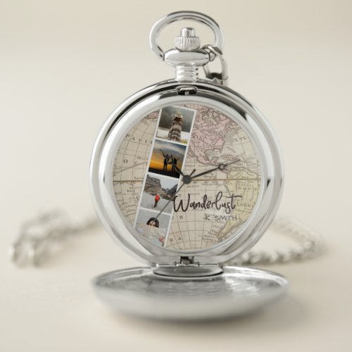 Photo Collage of Travel Memories Wanderlust Pocket Watch