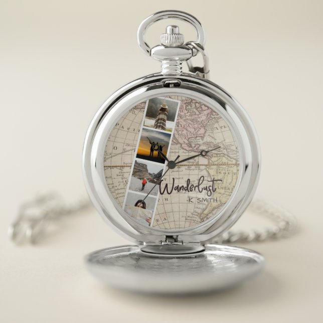 Photo Collage of Travel Memories. Wanderlust. Pocket Watch (Inside)