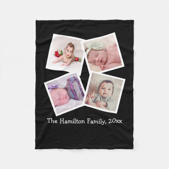 Photo Collage  One of a Kind Personalized 4 Photo Fleece Blanket (Front)
