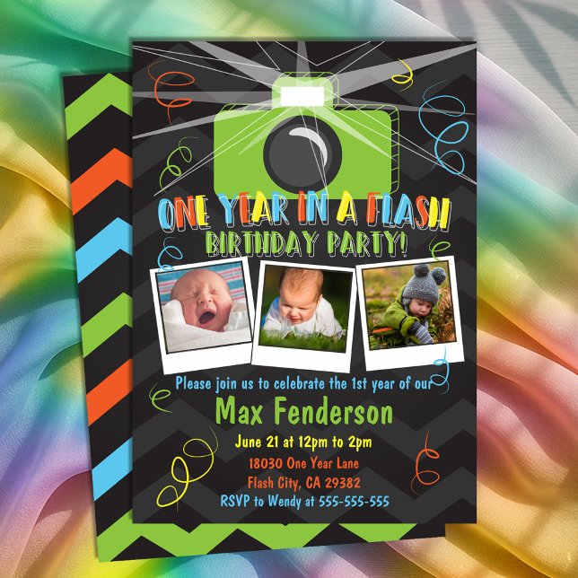 Photo Collage One Year in a Flash First Birthday I Invitation (Photo Collage One Year in a Flash First Birthday I Invitation
)