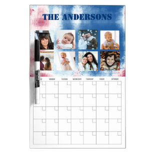 Photo Collage Patriotic Tie Dye Dry Erase Calendar Board