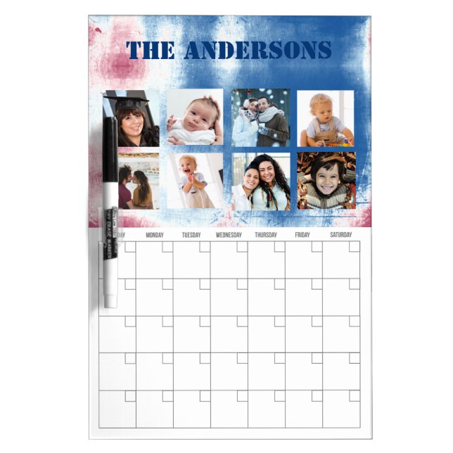 Photo Collage Patriotic Tie Dye Dry Erase Calendar Dry Erase Board (Front)