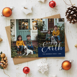 Photo Collage Peace On Earth Christmas Family Dog Holiday Card