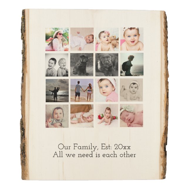 Photo Collage Personalized 16 Photos Wood Panel (Rotated Right)