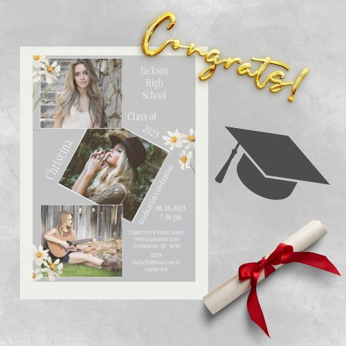 Photo Collage Personalized 4 Pictures Gray Announcement