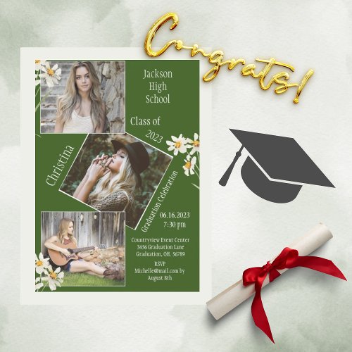 Photo Collage Personalized 4 Pictures Green Announcement