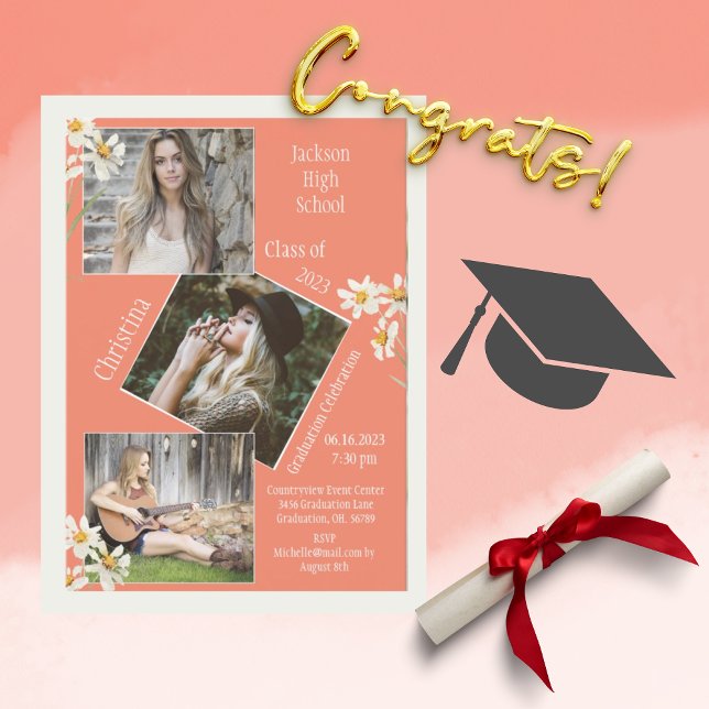 Photo Collage Personalized 4 Pictures Orange Announcement (Creator Uploaded)