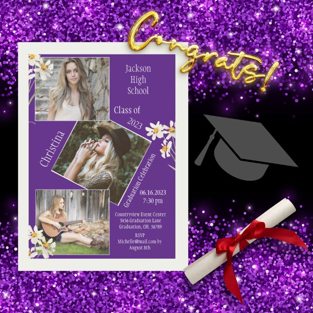 Photo Collage Personalized 4 Pictures Purple Announcement (Creator Uploaded)
