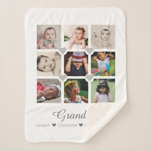 Photo Collage Personalized 9 Photos With Hearts Sherpa Blanket