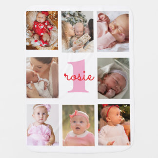 Photo Collage Personalized Baby Name Monogram Gift Blanket