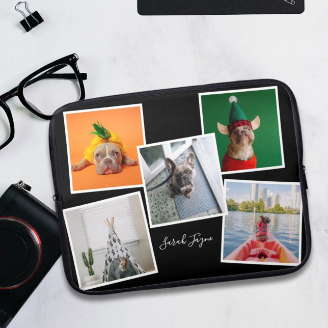 Photo Collage Personalized Black Modern Laptop Sleeve (Creator Uploaded)