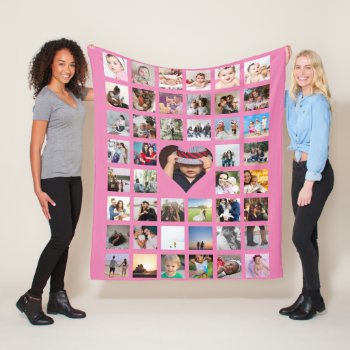 Photo Collage Personalized Diy Custom Heart Fleece Blanket by Ricaso at Zazzle