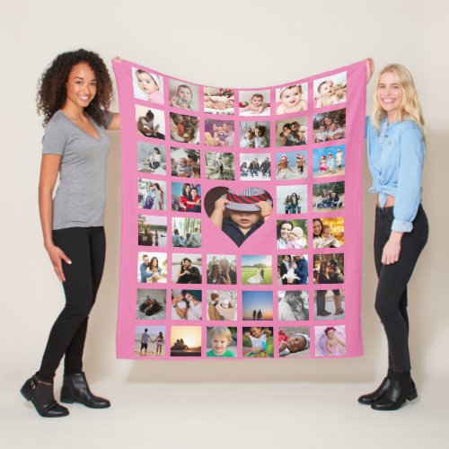 Photo Collage Personalized DIY Custom Heart Fleece Blanket