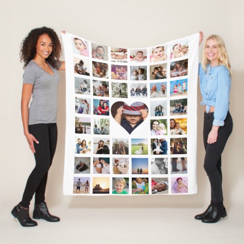 Photo Collage Personalized DIY Custom Heart Fleece Blanket