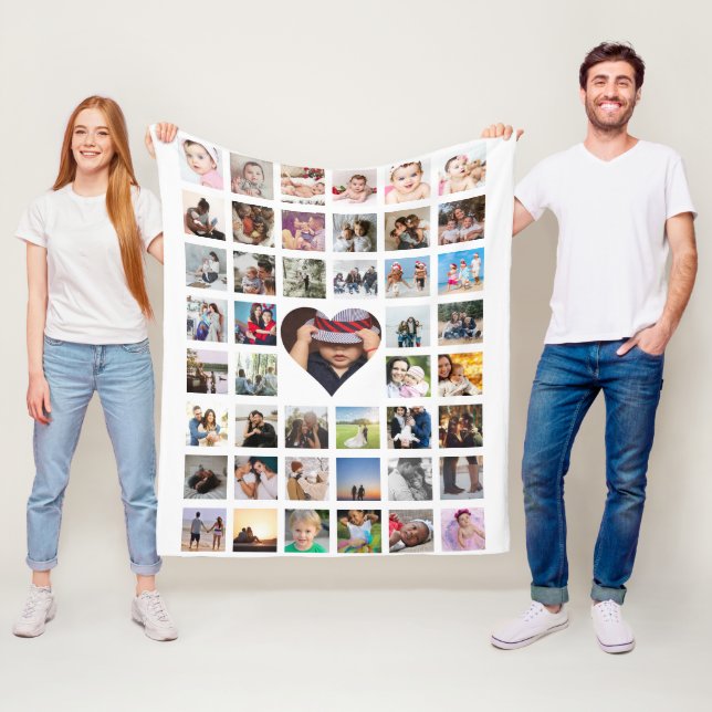Photo Collage Personalized DIY Custom Heart Fleece Blanket (In Situ)