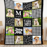 Photo Collage Personalized DOG MOM Unique Quilt Fleece Blanket<br><div class="desc">Dog Mom - My best friend has paws! Celebrate your best friend with a custom pet photo collage blanket! This unique dog lover blanket features 6 of your favorite pictures, black and white buffalo plaid, and gray watercolor paw prints and bones. All combined to make a unique quilt like fleece...</div>