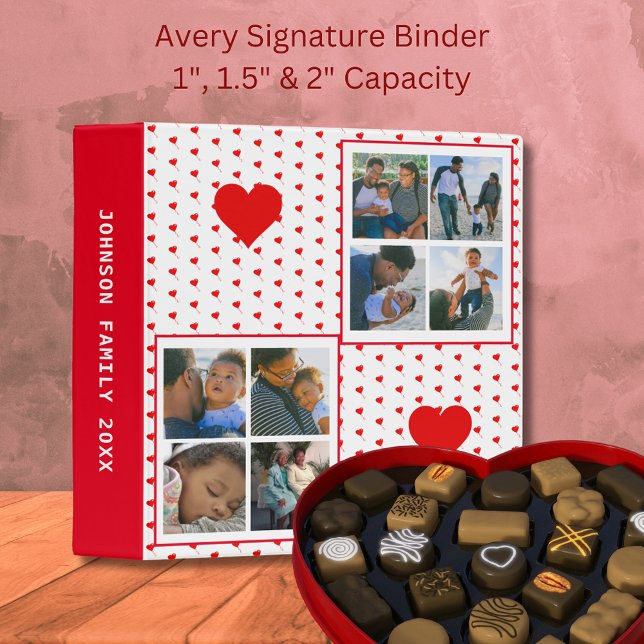 Photo Collage Personalized Family Red Hearts 3 Ring Binder (Photo Collage Personalized Family Red Hearts 3 Ring Binder)