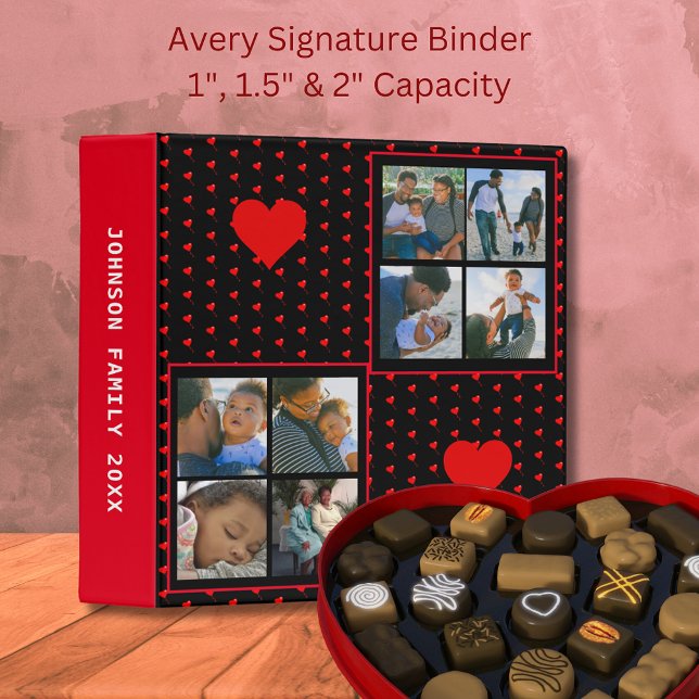 Photo Collage Personalized Family Red Hearts Black 3 Ring Binder (Photo Collage Personalized Family Red Hearts Black 3 Ring Binder)