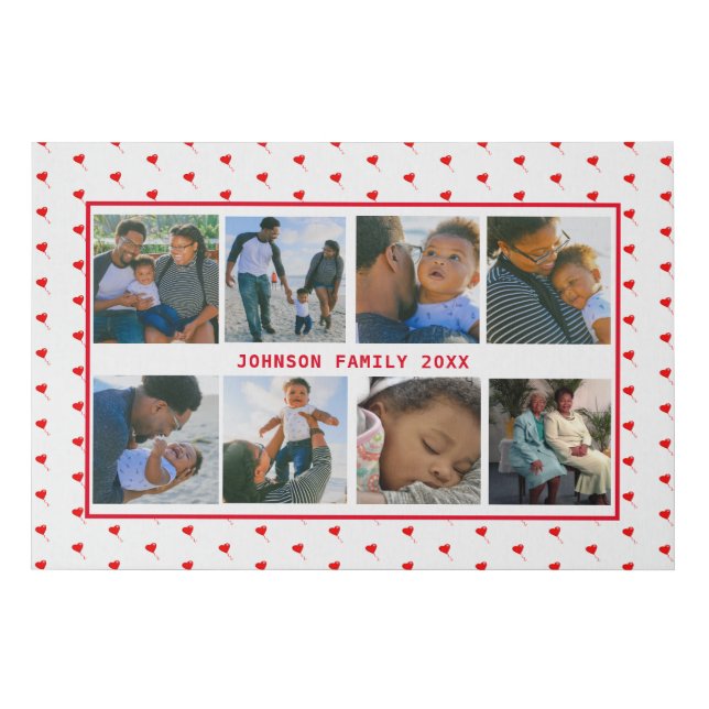 Photo Collage Personalized Family Red Hearts Faux Canvas Print (Front)
