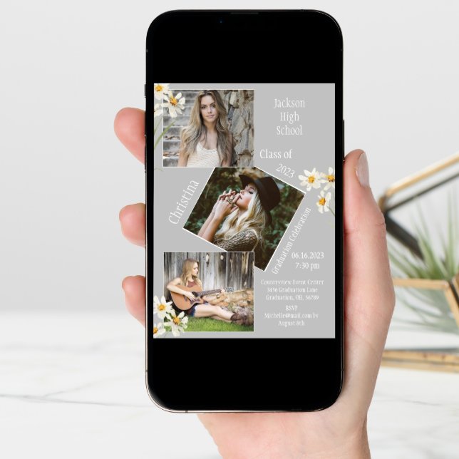 Photo Collage Personalized Gray Graduation Announcement (Front Digital)