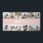 Photo collage personalized modern minimal simple desk mat<br><div class="desc">Modern minimal typography girly pink and white stripe elegant simple multi photo collage unique personalized gift desk mat design.</div>