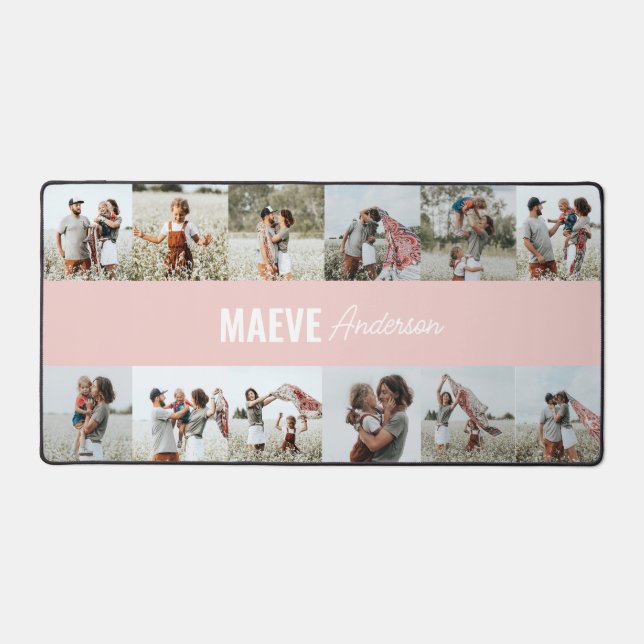 Photo collage personalized modern minimal simple desk mat (Front)