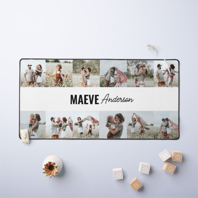 Photo collage personalized modern minimal simple desk mat (Kids Table)