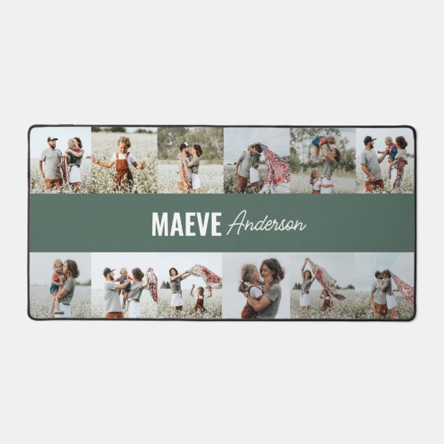 Photo collage personalized modern sage green chic desk mat (Front)