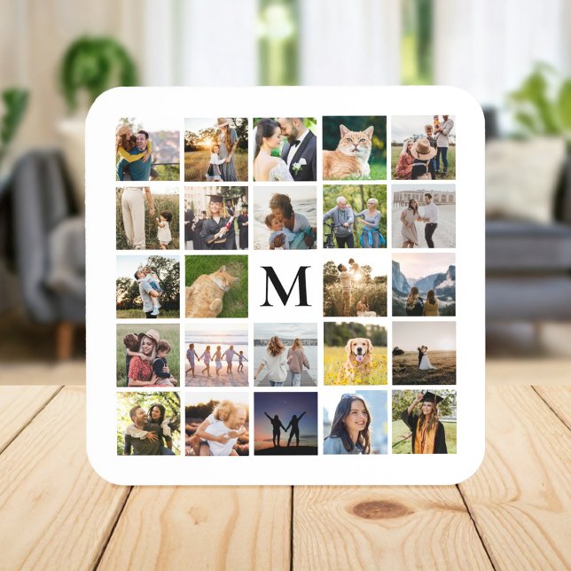 Photo Collage Personalized Monogram Beverage Coaster (Creator Uploaded)