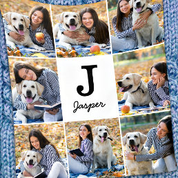 Photo Collage Personalized Monogram Pet Dog Lover Fleece Blanket