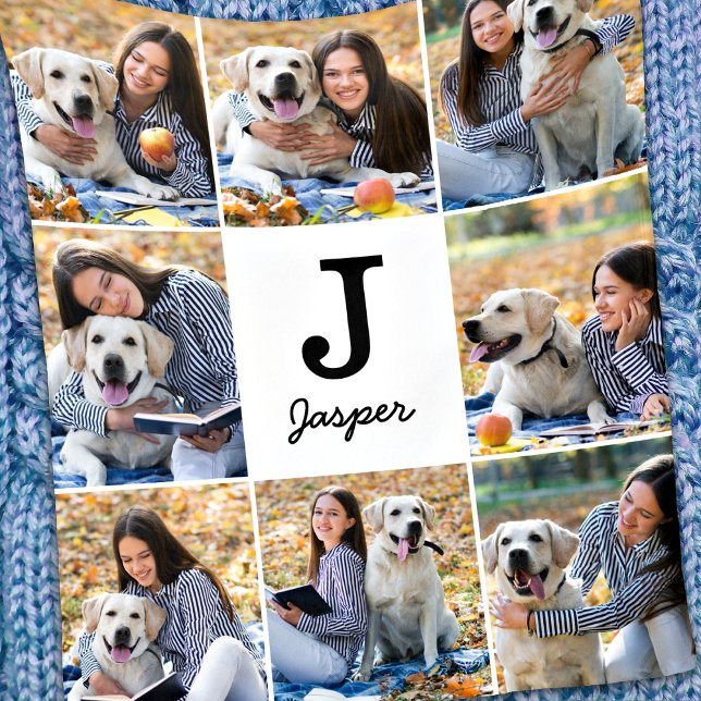 Photo Collage Personalized Monogram Pet Dog Lover Fleece Blanket (Creator Uploaded)