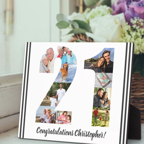Photo Collage Personalized Number 21 Birthday Plaque