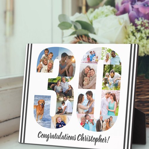 Photo Collage Personalized Number 30 Birthday Plaque