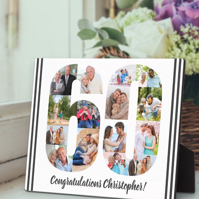Photo Collage Personalized Number 60 Birthday Plaque (Creator Uploaded)