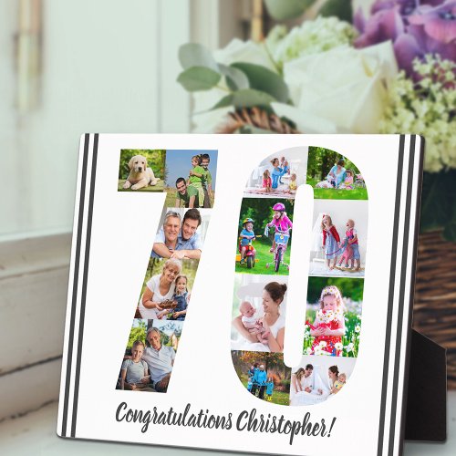 Photo Collage Personalized Number 70 Birthday Plaque