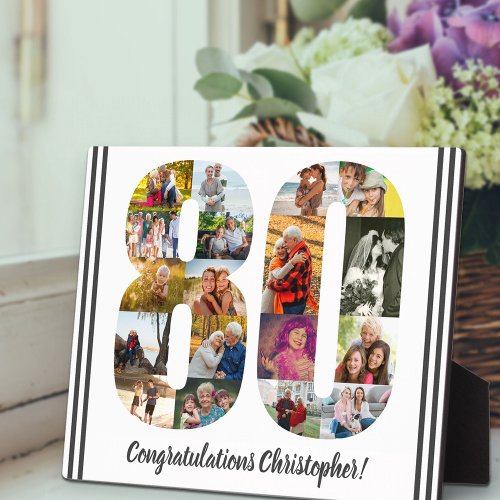 Photo Collage Personalized Number 80 Birthday Plaque