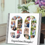 Photo Collage Personalized Number 90 Birthday Plaque<br><div class="desc">90th Birthday Plaque - personalized with a photo collage of your favorite photos and custom text. The photo template is set up ready for you to add your photos, which will be displayed in the shape of a number 90. The wording, which currently reads "Congratulations [name]!" can also be customized....</div>