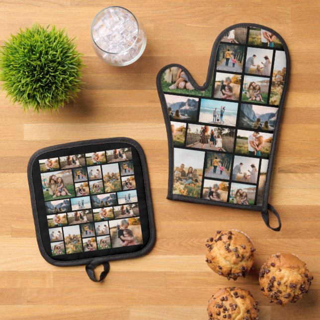 Photo Collage Personalized Oven Mitt & Pot Holder Set (Top Down)