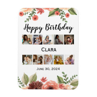 Photo Collage Personalized Script Birthday Magnet