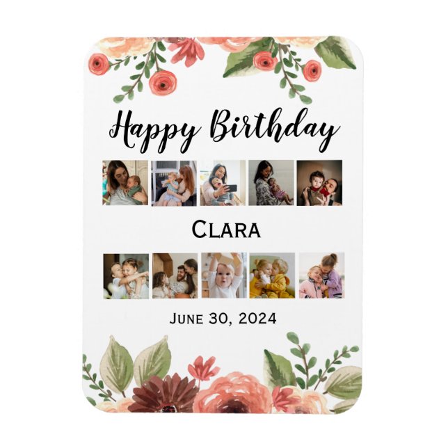 Photo Collage Personalized Script Birthday Magnet (Vertical)