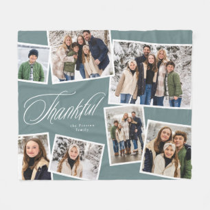 Photo collage personalized teal thankful family fleece blanket